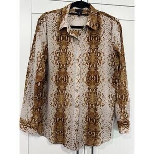 Rachel Zoe Animal Print Chiffon Button-Up Blouse Brown Beige Collared L